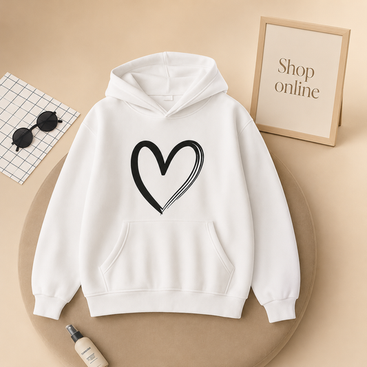 WHITE HOODIE SHREDED HEART