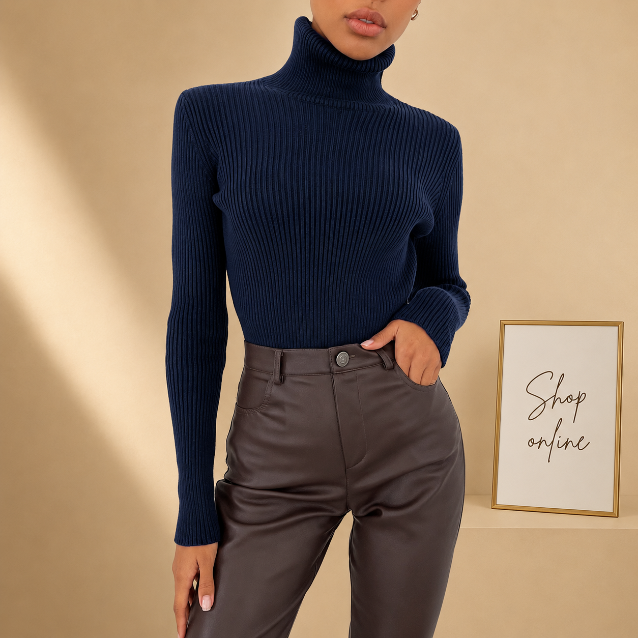 NAVY BLUE HIGH NECK