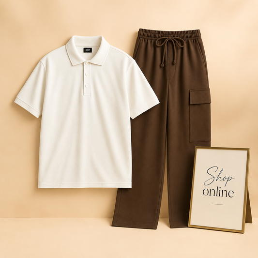 WHITE POLO WITH BROWN CARGO TROUSER