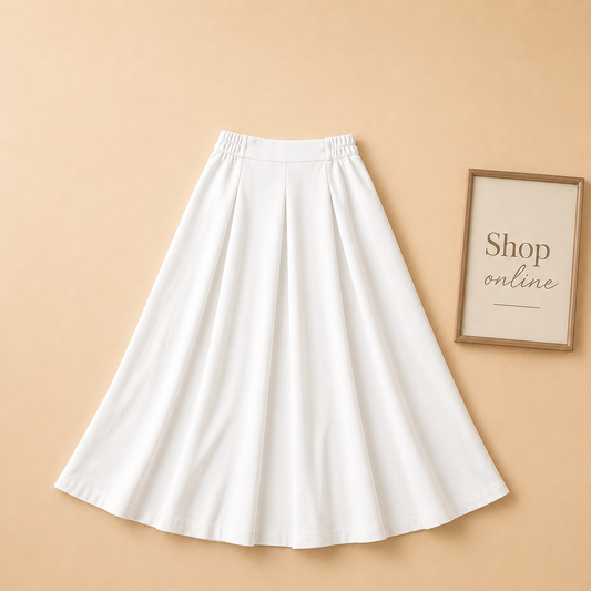WHITE TWILL LONG SKIRT