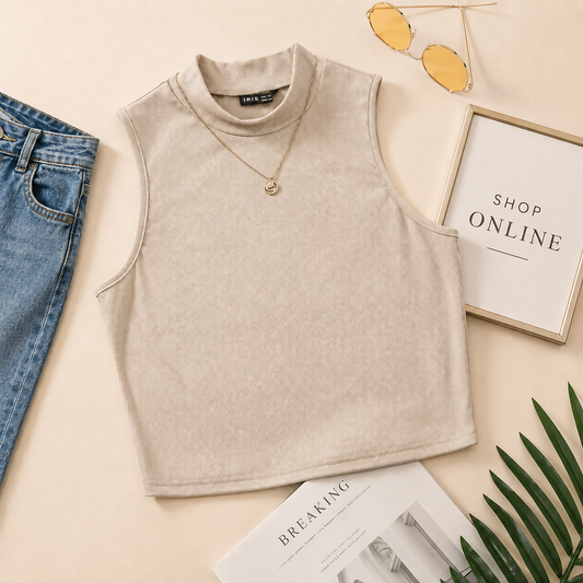 SKIN COLOR RIB KNIT TANK TOP