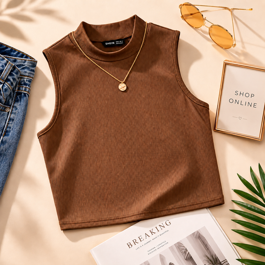 RIB KNIT BROWN TANK TOP