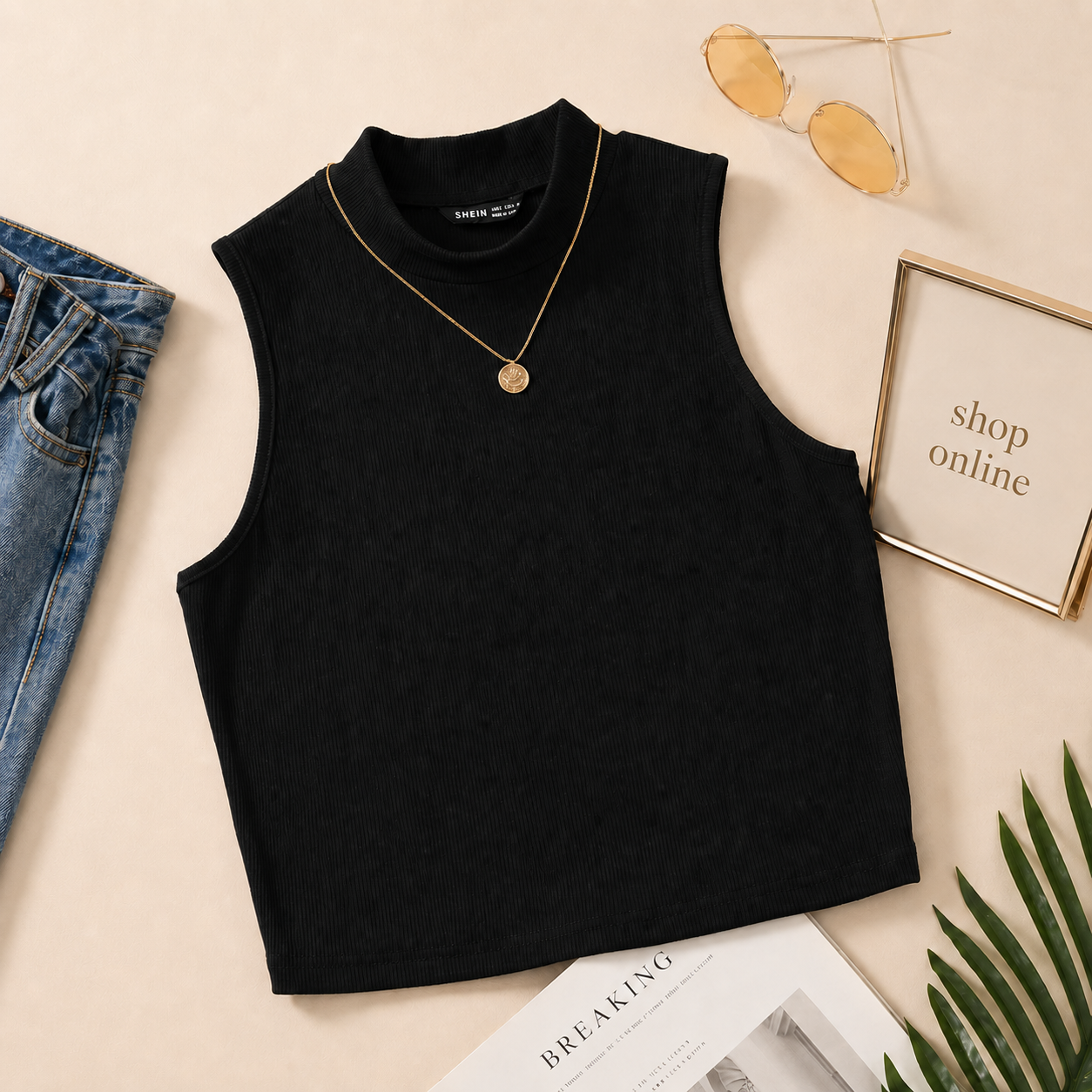 BLACK RIB KNIT TANK TOP