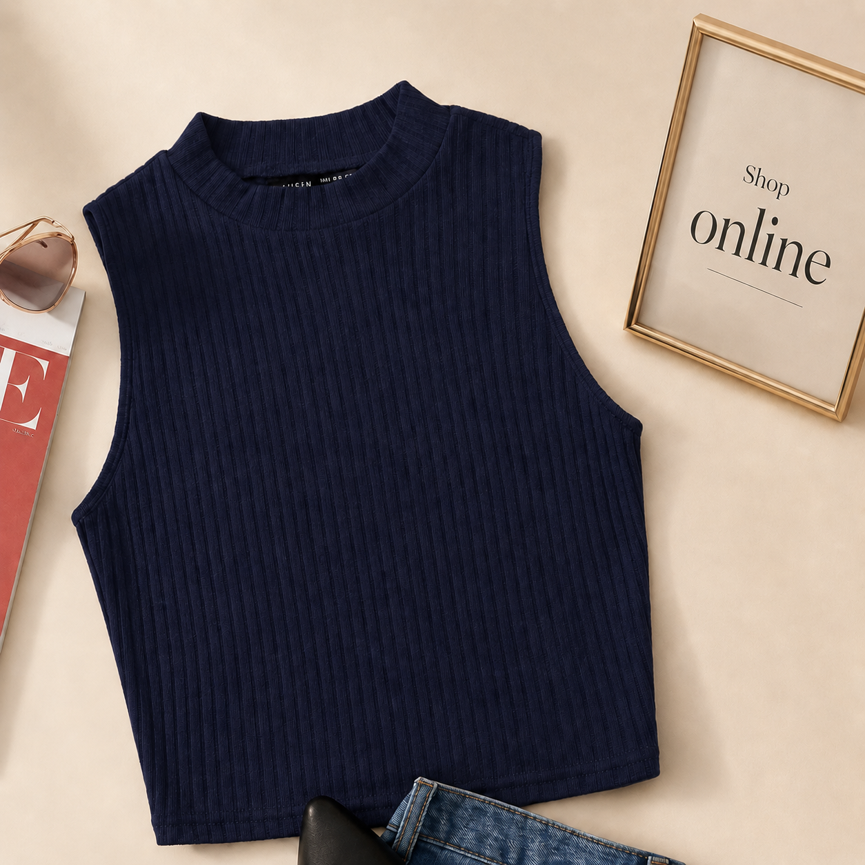 NAVY BLUE RIB KNIT TANK TOP