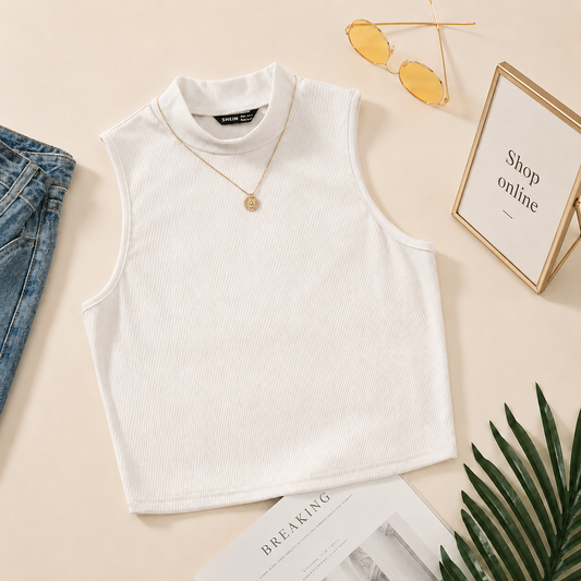 WHITE RIB KNIT TANK TOP