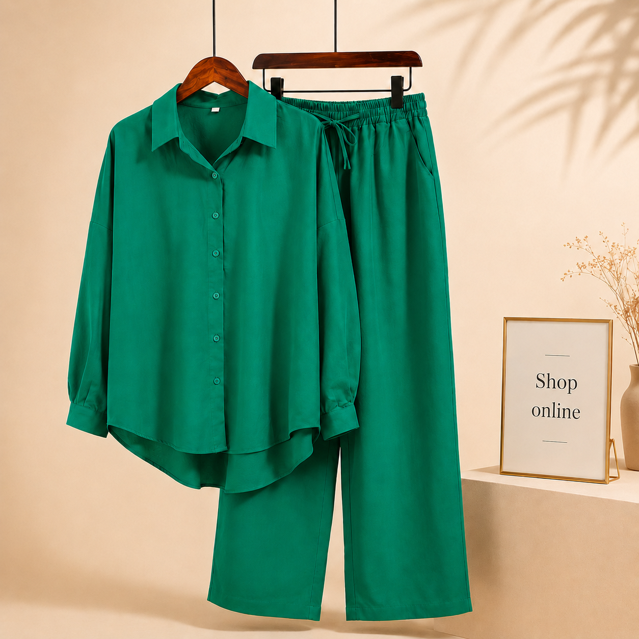 PARROT GREEN BUTTON DOWN CO ORD SET