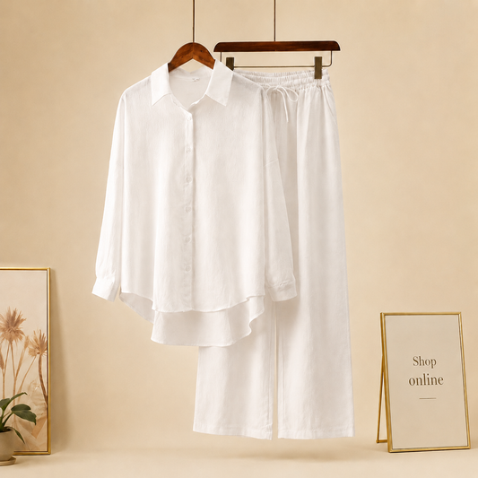 WHITE BUTTON DOWN CO ORD SET