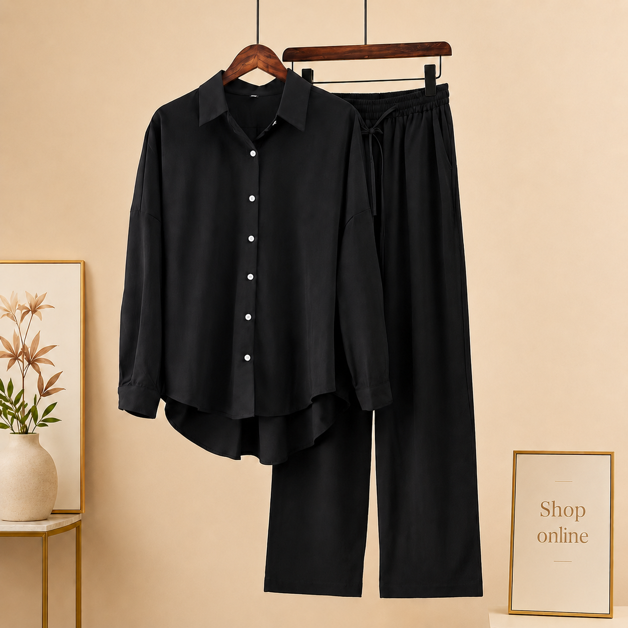 BLACK BUTTON DOWN CO ORD SET