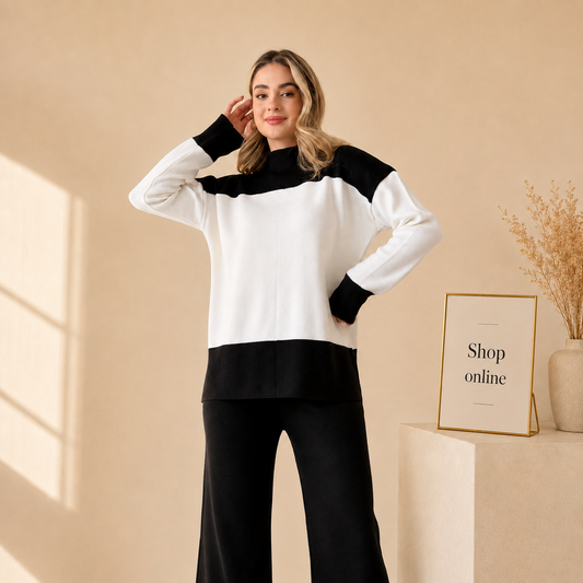 BLACK RIB KNIT CO ORD SET