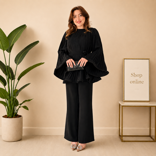 BLACK PLEATED FROCK CO ORD SET