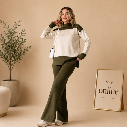 OLIVE GREEN RIB KNIT CO ORD SET