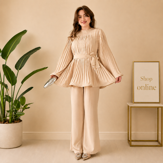 SKIN PLEATED FROCK CO ORD SET