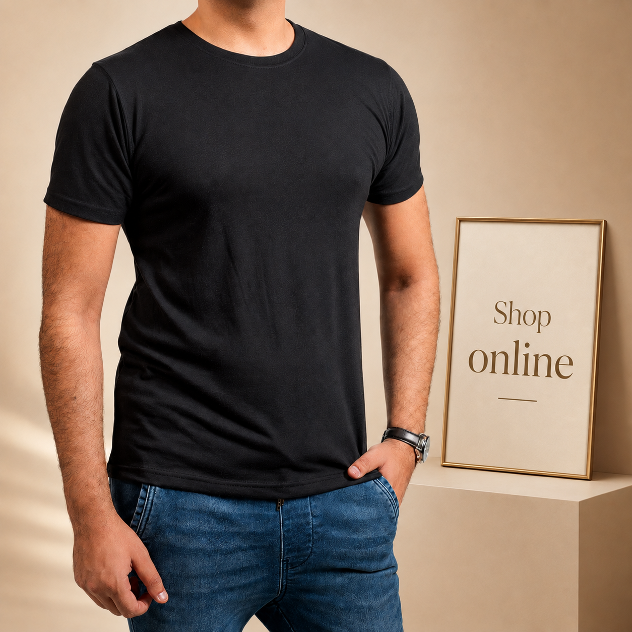 Crew Neck Short Sleeve Tee - Black // Men