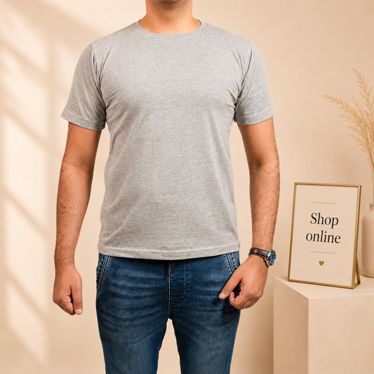 Crew Neck Short Sleeve Tee - Grey // Men