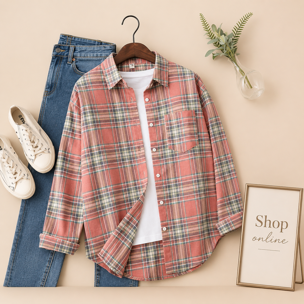 PINK GREY CHECK SHIRT