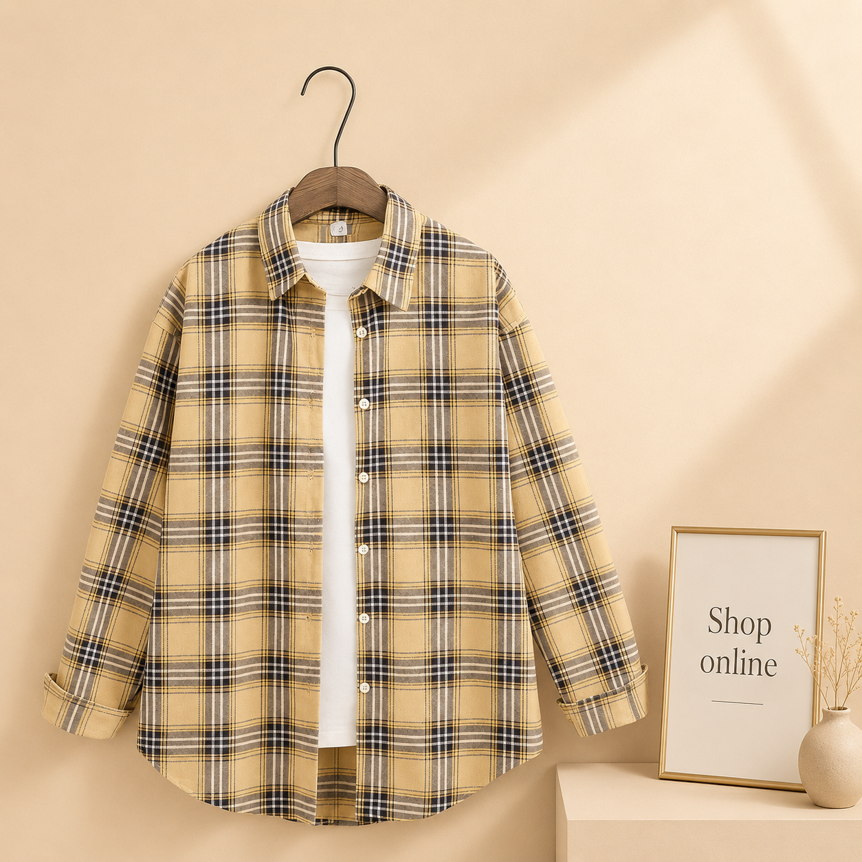 BEIGE CHECK SHIRT