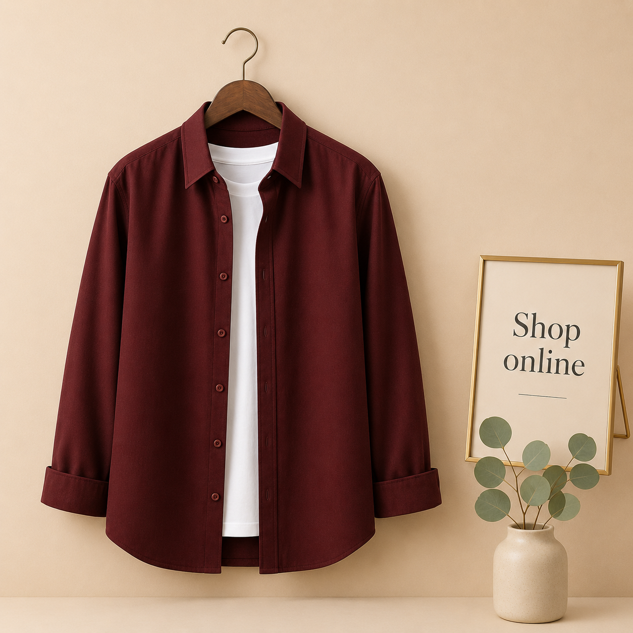 MAROON BUTTON DOWN SHIRT WITH INNER