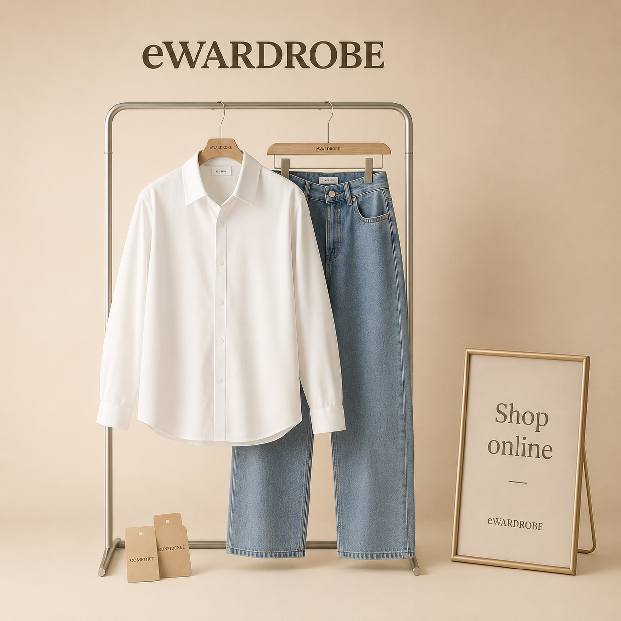 WHITE BUTTON SHIRT WITH ICE BLUE WIDE LEG JEANS COMBO