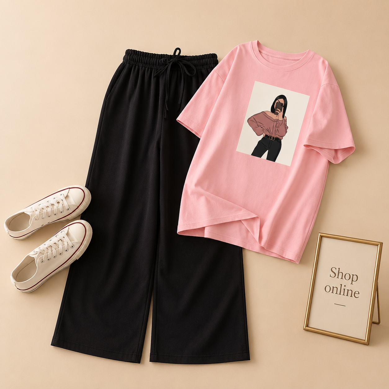 PINK TSHIRT OFF SHOULDER GIRL WITH FLAPPER
