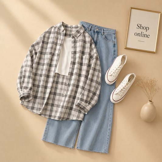 SIMPLE CHECK SHIRT OUTFIT 3 PIECE