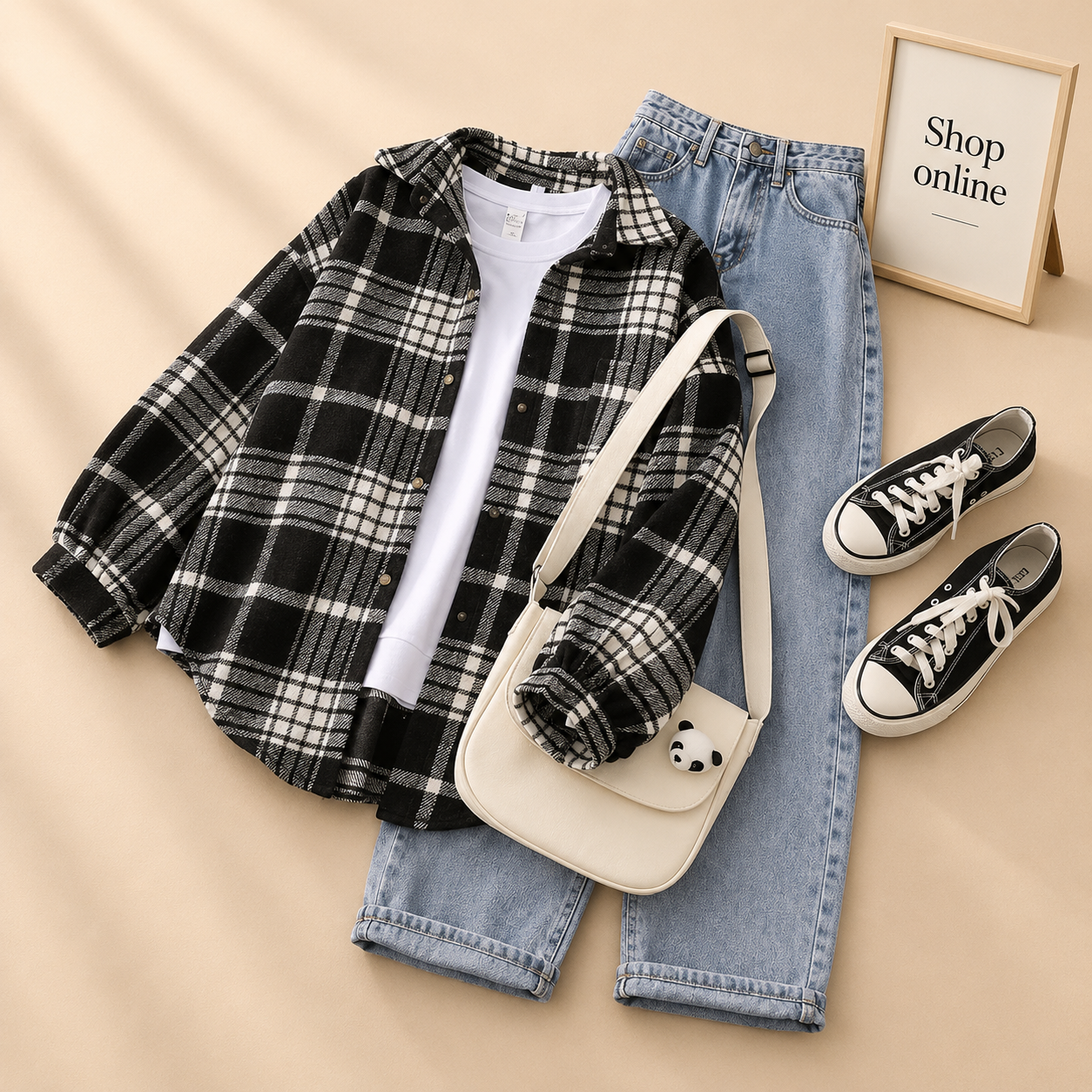 CHECK SHIRT OUTFIT 3PCS