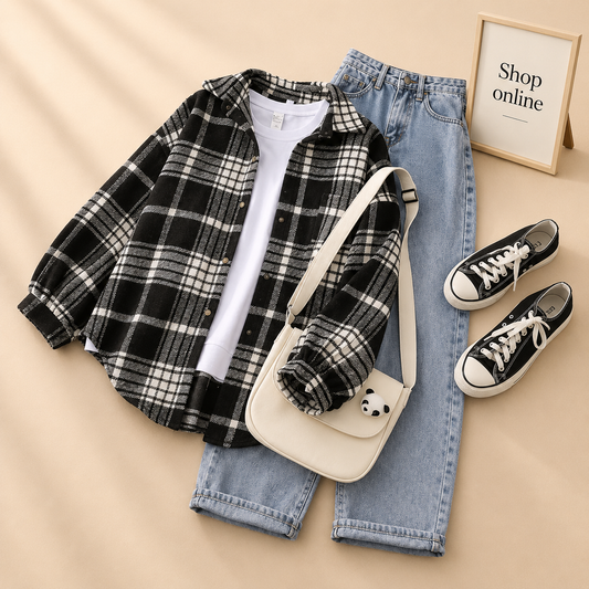 CHECK SHIRT OUTFIT 3PCS
