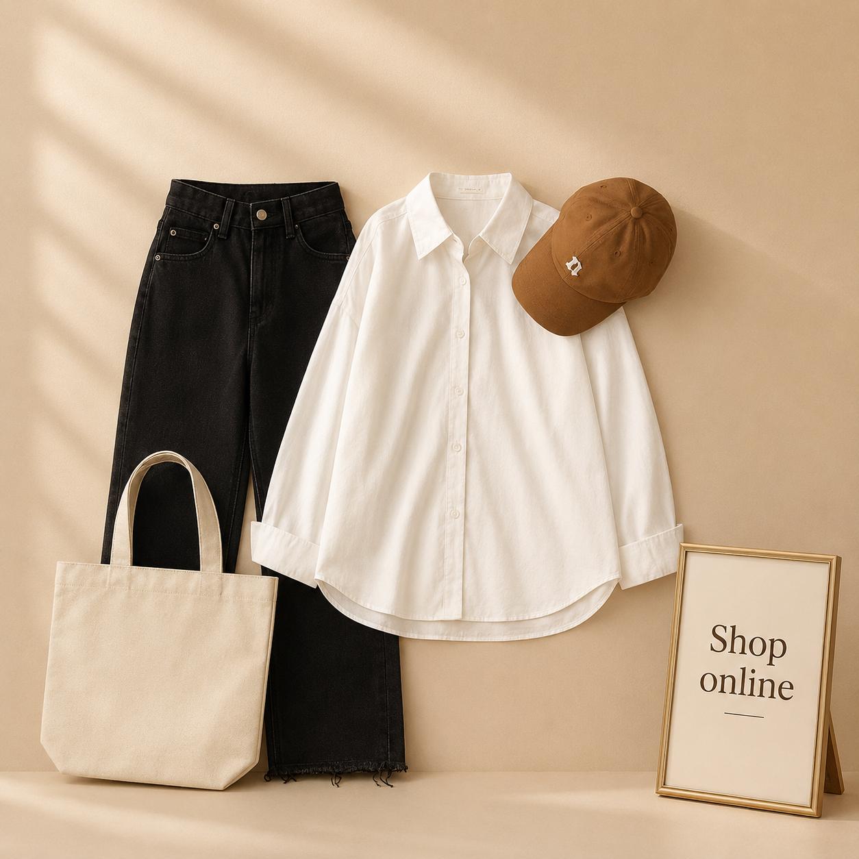 WHITE BUTTON SHIRT WITH BLACK WIDE LEG JEANS