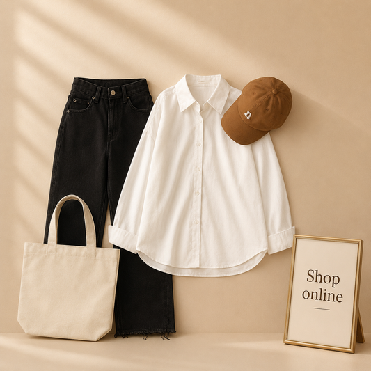 WHITE BUTTON SHIRT WITH BLACK WIDE LEG JEANS