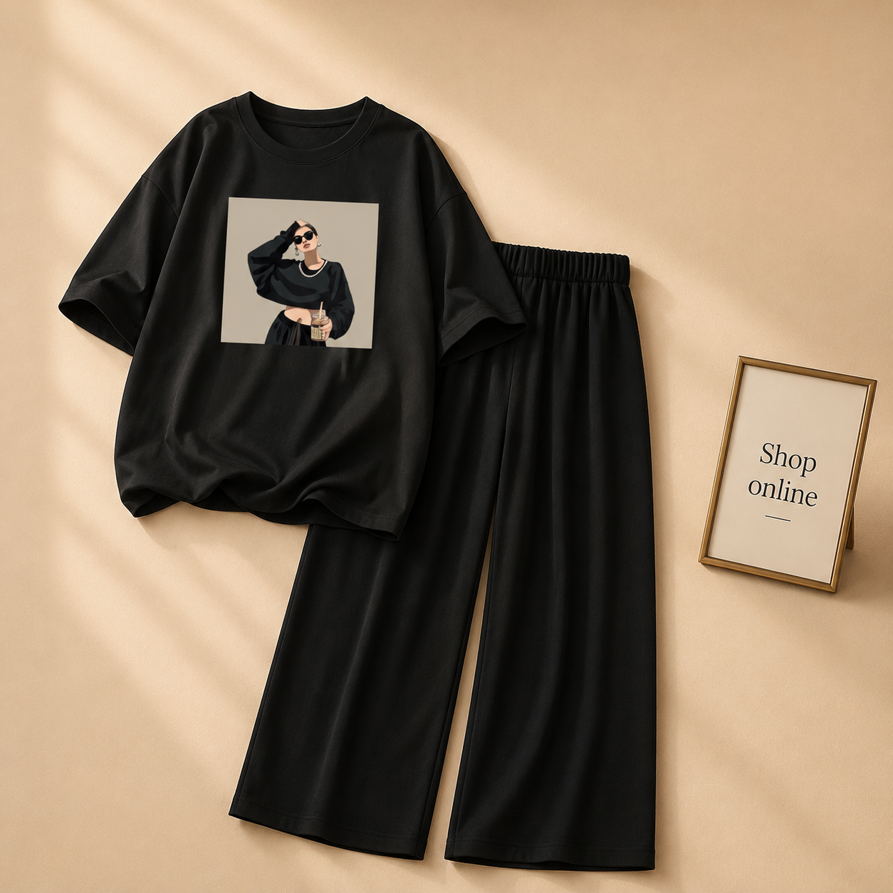 BLACK TSHIRT NECKLACE GIRL WITH BLACK FLAPPER