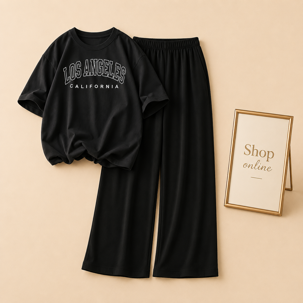 BLACK TSHIRT LOS ANGLES WITH BLACK FLAPPER