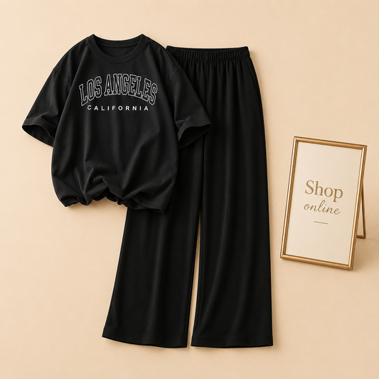 BLACK TSHIRT LOS ANGLES WITH BLACK FLAPPER