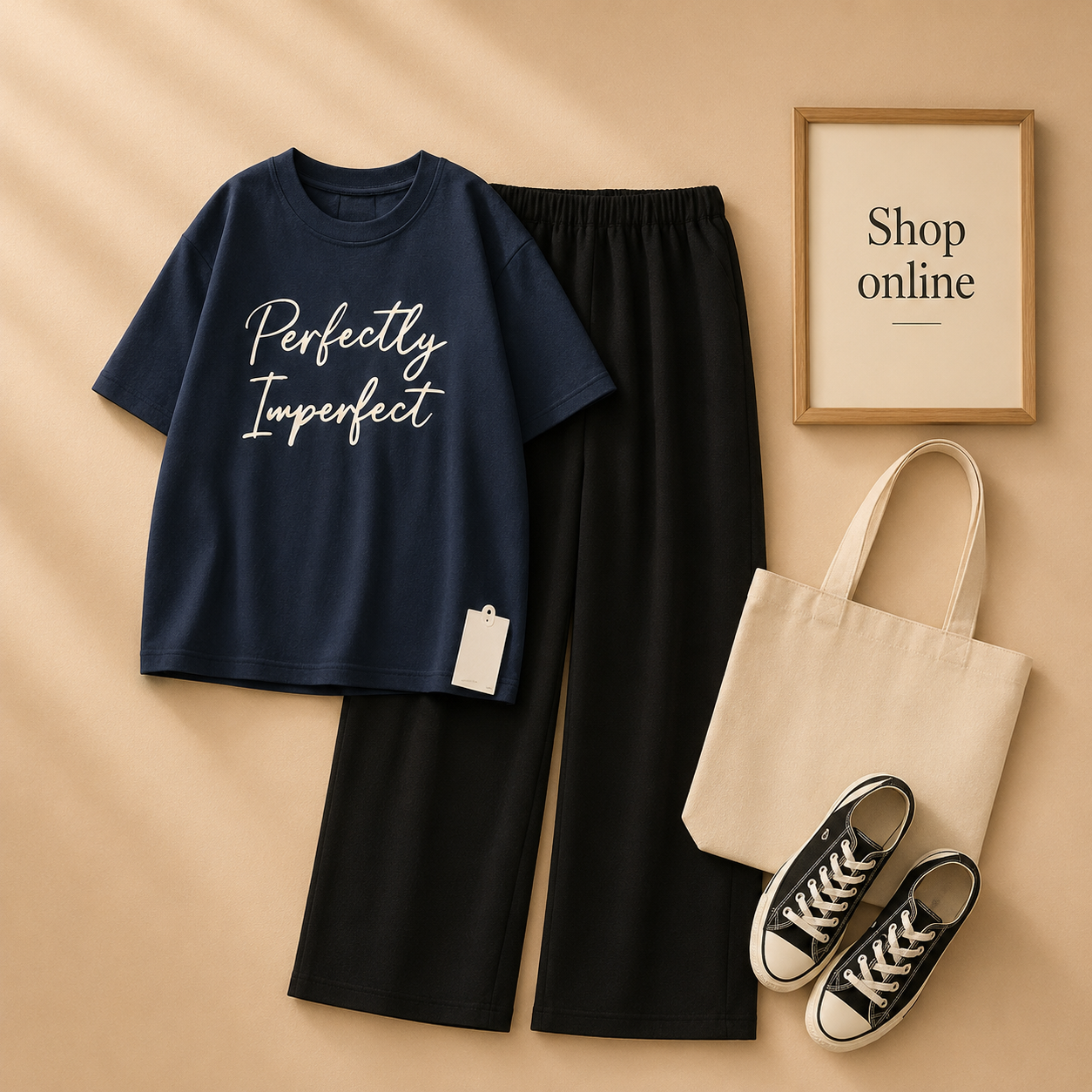 NAVY BLUE TSHIRT PERFECTLY IMPERFECT WITH BLACK FLAPPER