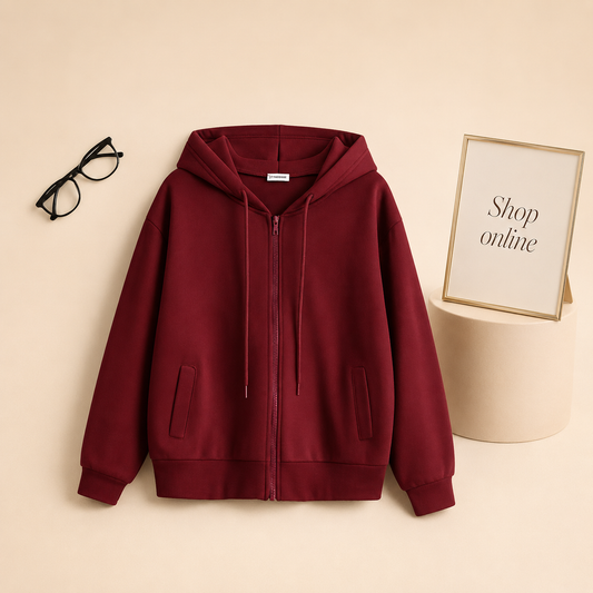 Basic Maroon Zipper Hoodie