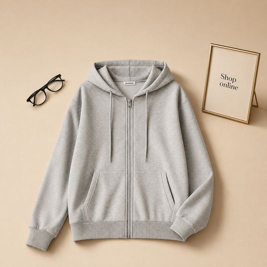 Basic Grey Zipper Hoodie