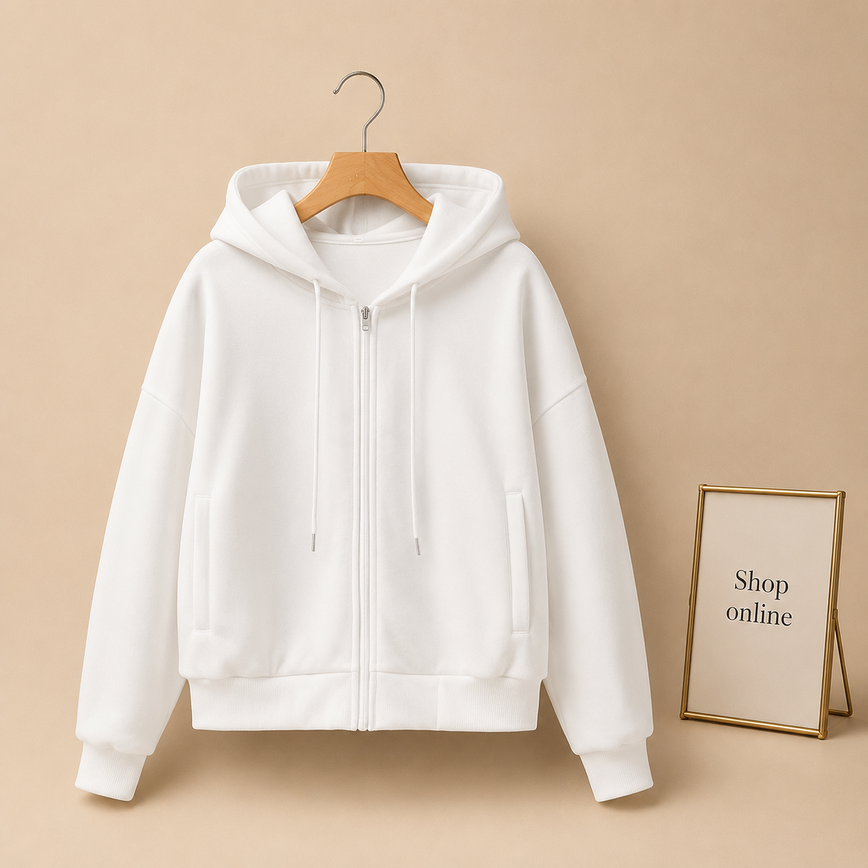 WHITE ZIPPER HOOIDE