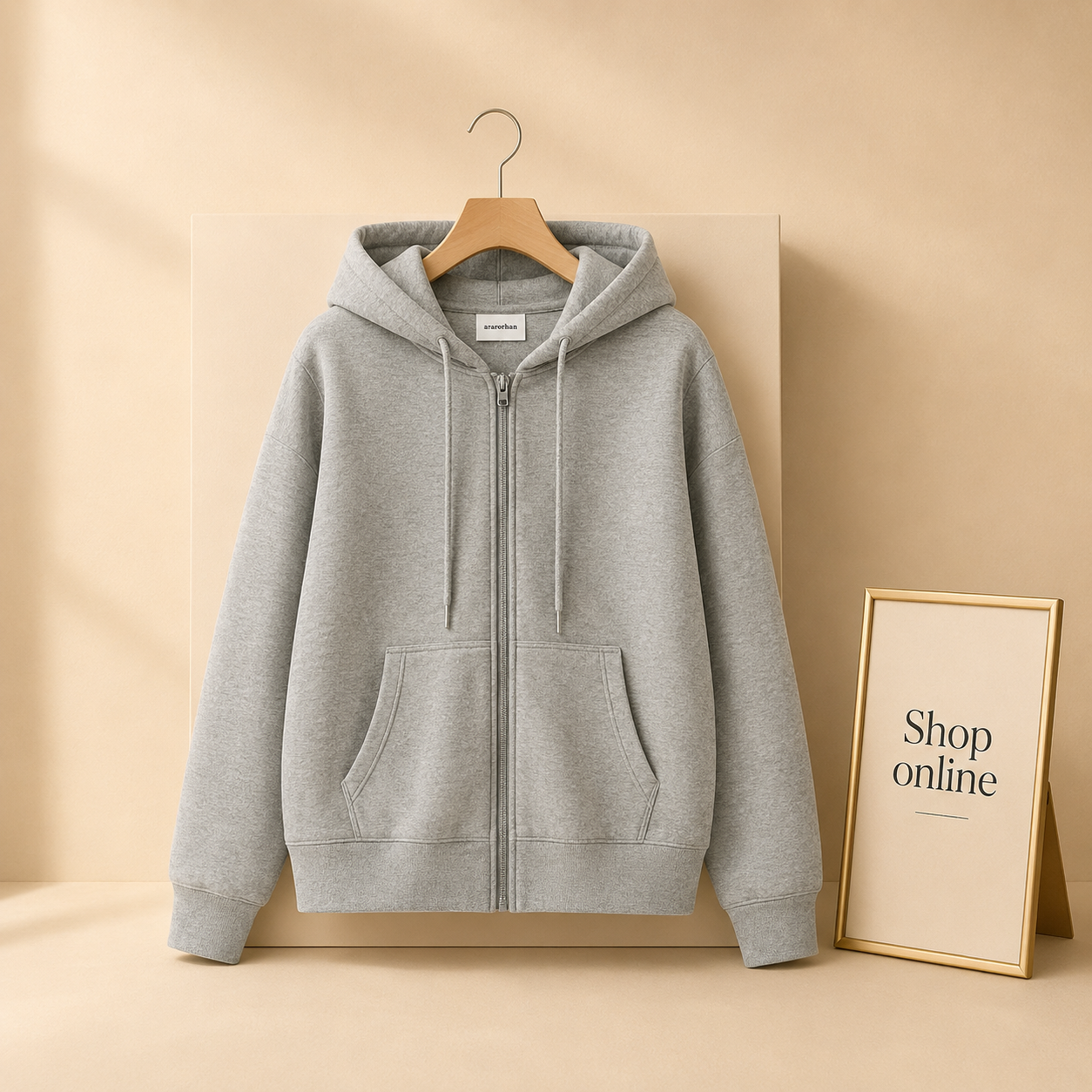 GREY ZIPPER HOODIE