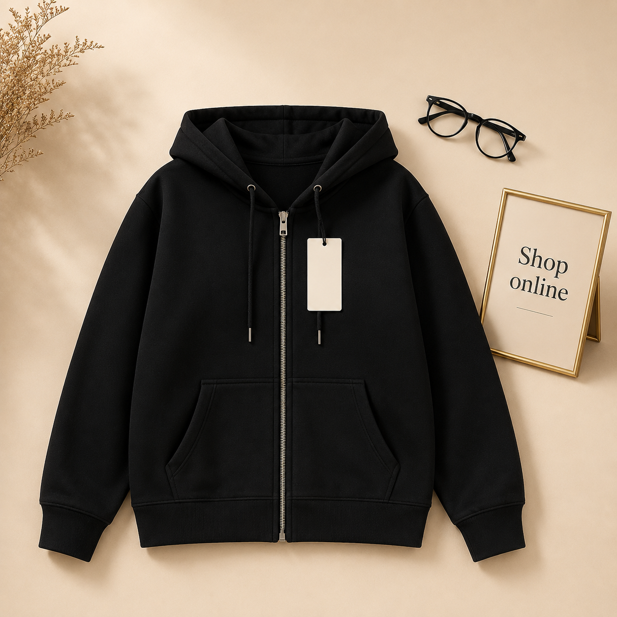 BLACK ZIPPER HOODIE