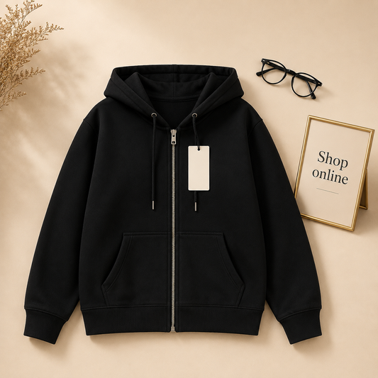 BLACK ZIPPER HOODIE