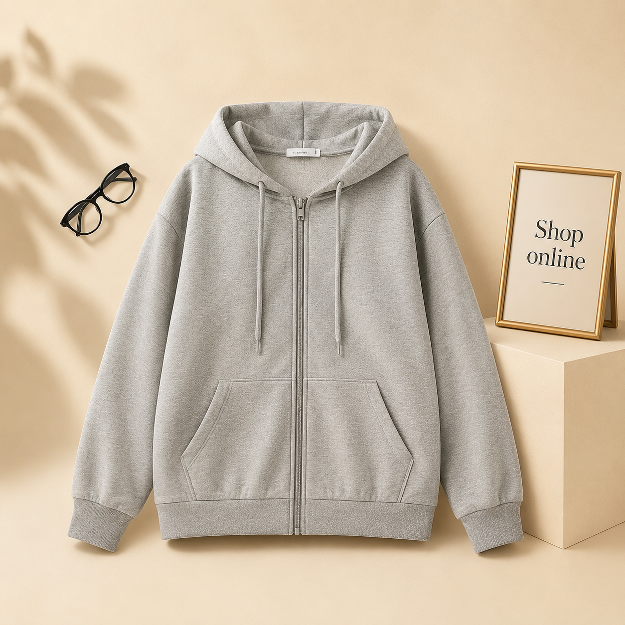 GREY ZIPPER HOODIE