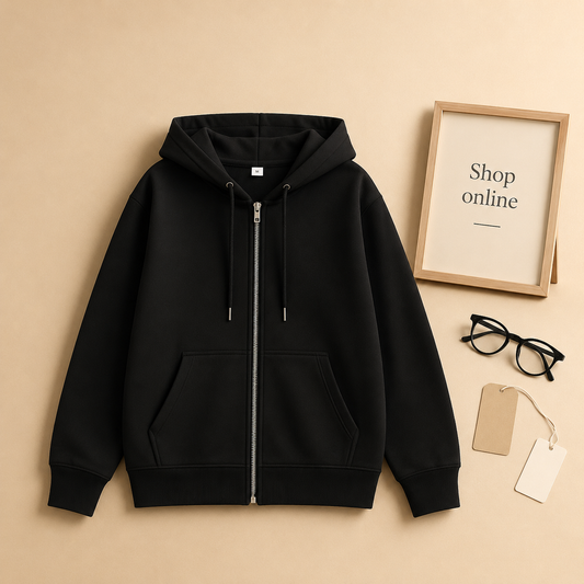 BLACK ZIPPER HOODIE