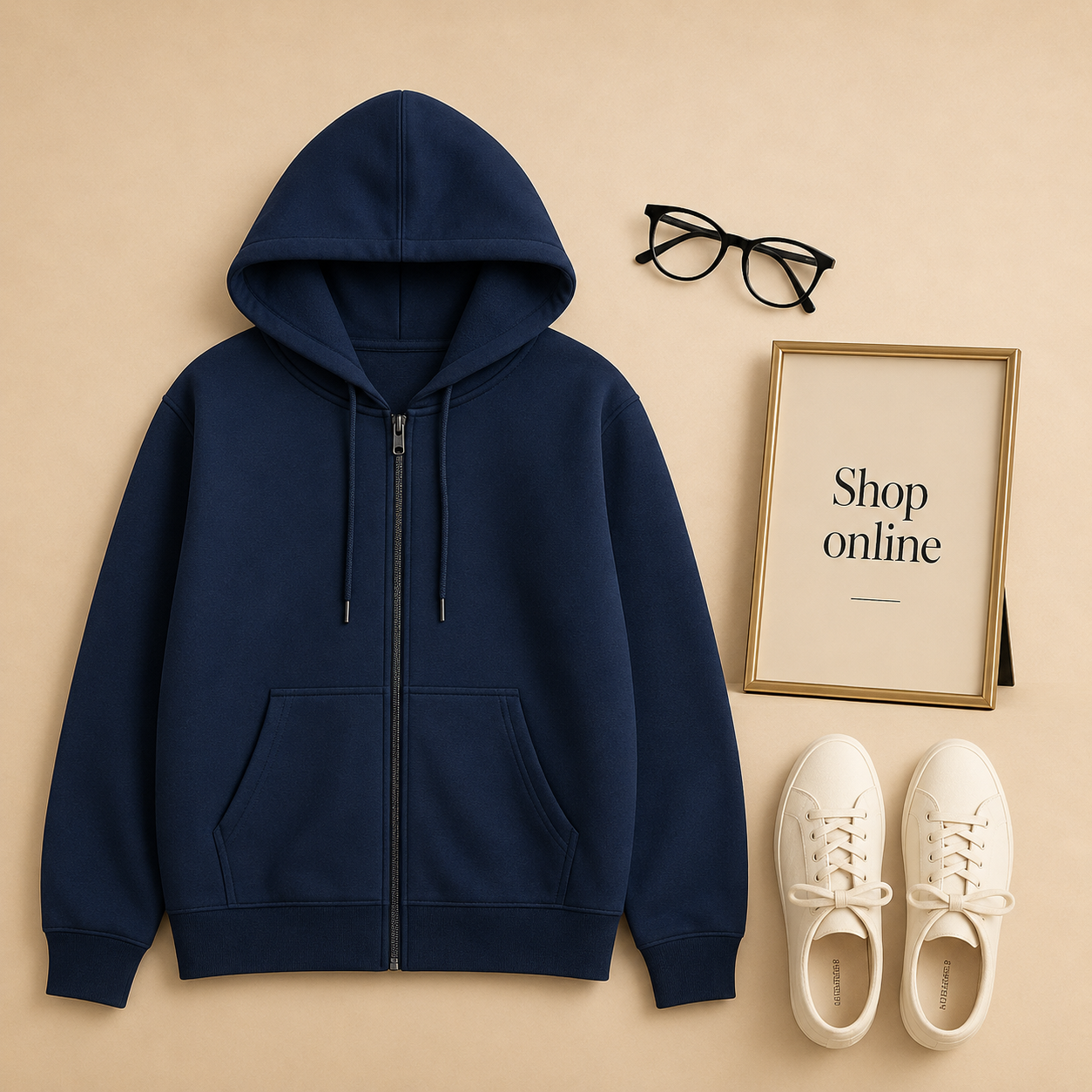 NAVY BLUE ZIPPER HOODIE