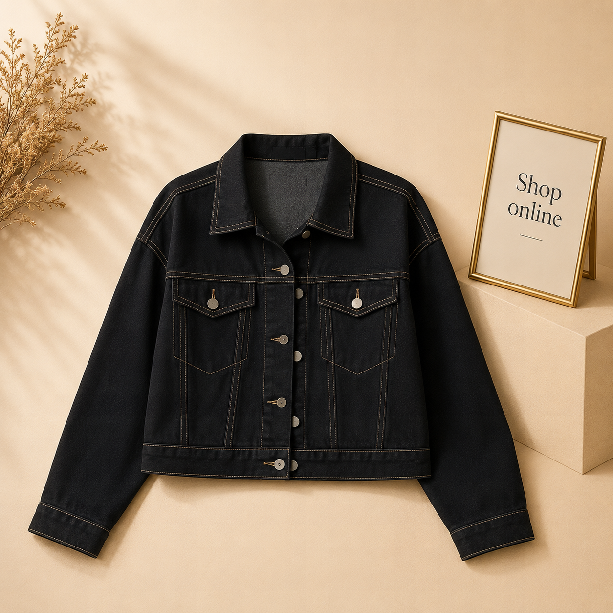 BLACK DENIM JACKET WITH WHITE KNITS