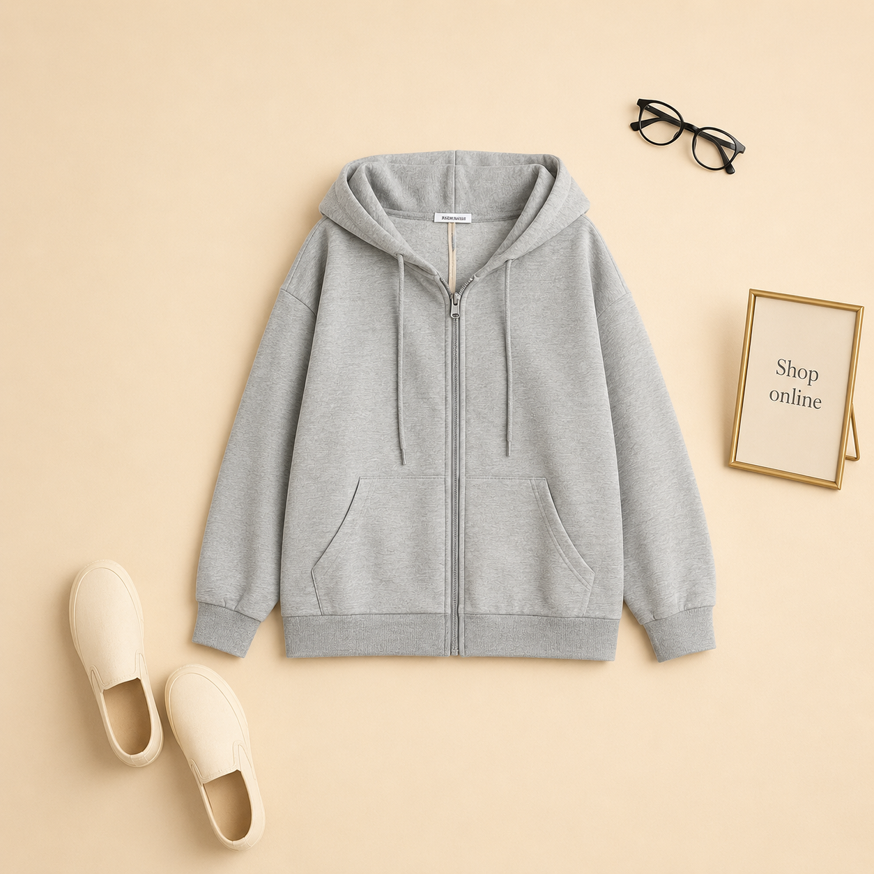 GREY ZIPPER HOODIE