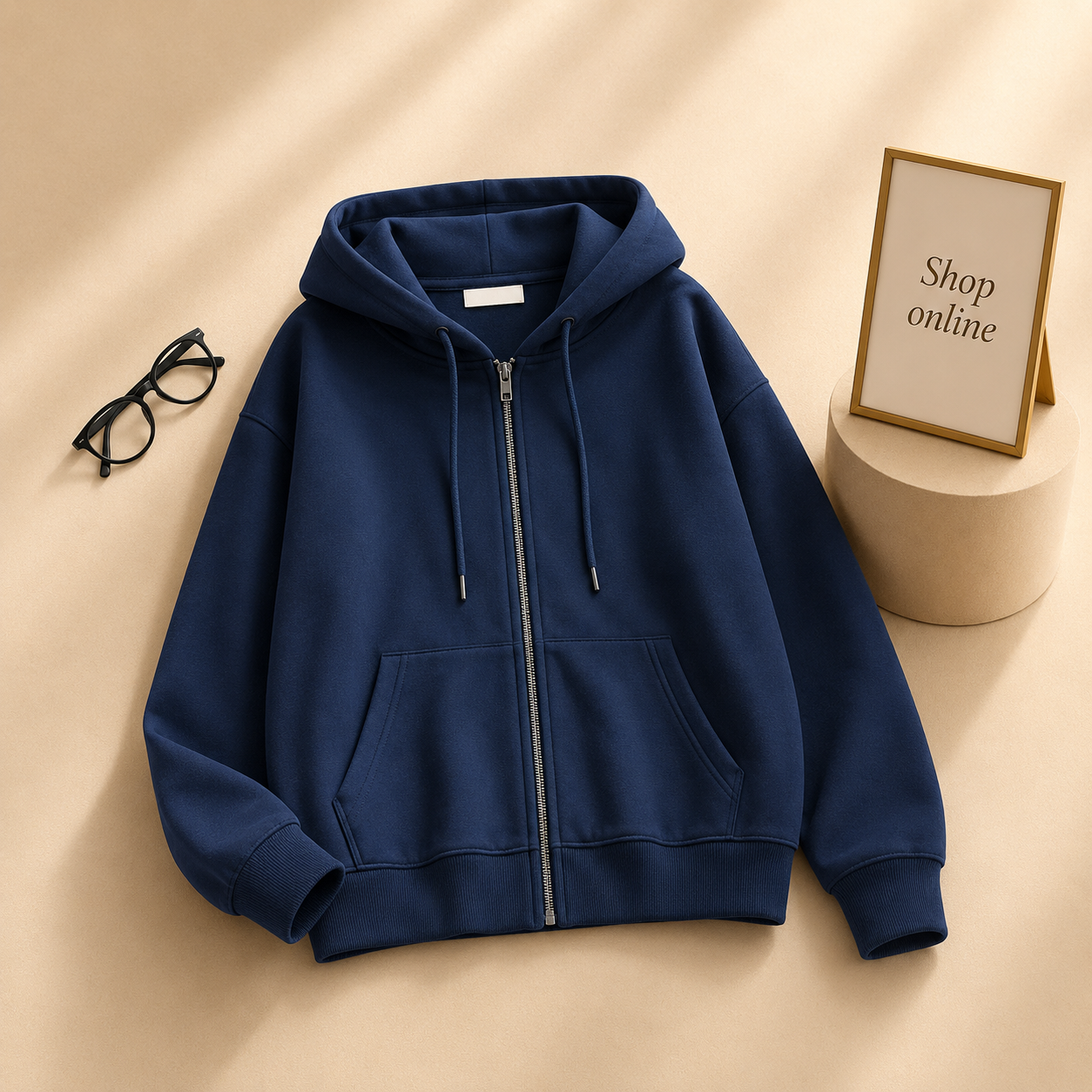 NAVY BLUE ZIPPER HOODIE