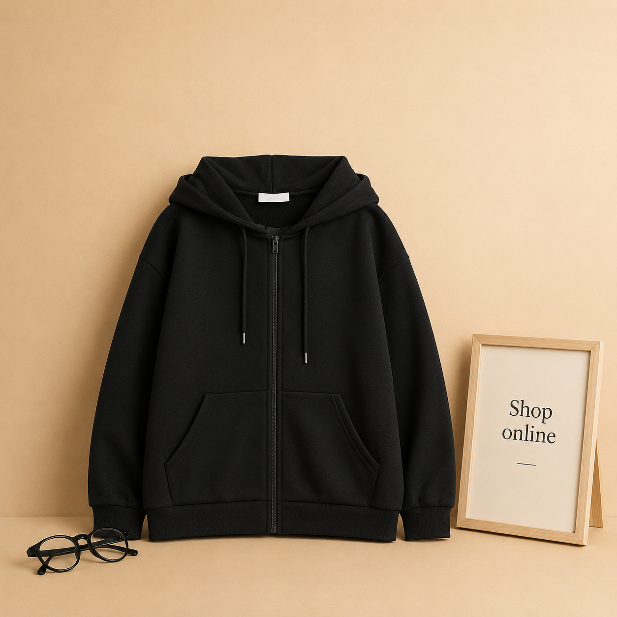 BLACK ZIPPER HOODIE
