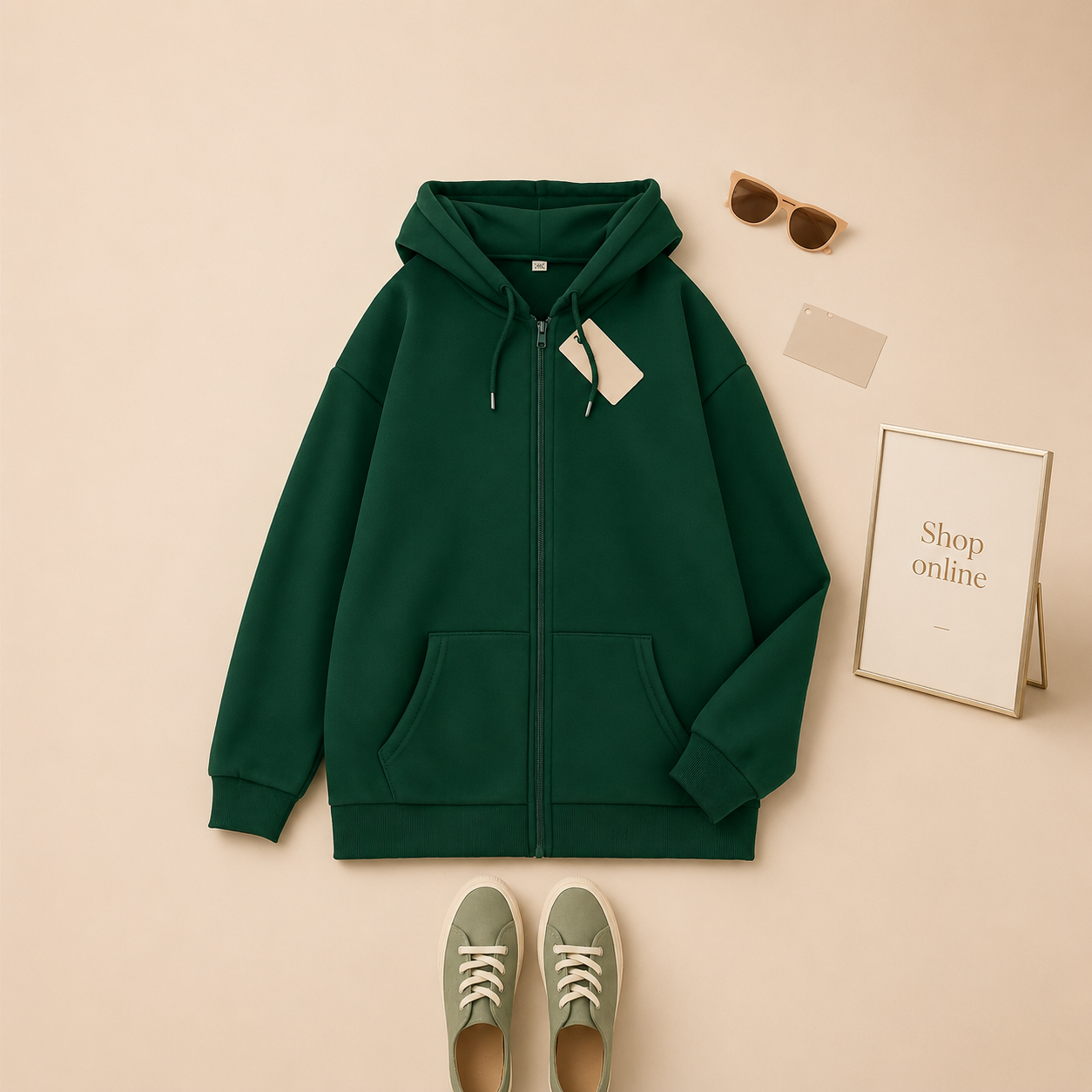 BOTTLE GREEN ZIPPER HOODIE