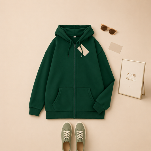 BOTTLE GREEN ZIPPER HOODIE