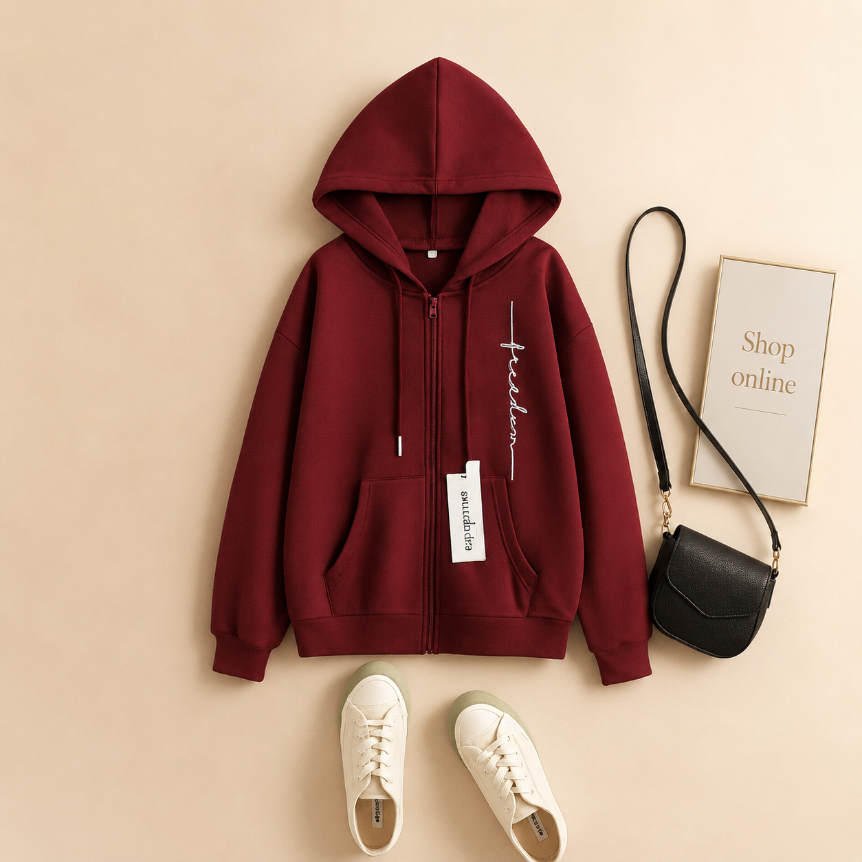 MAROON ZIPPER HOODIE FREEDOM