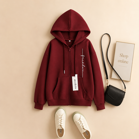 MAROON ZIPPER HOODIE FREEDOM