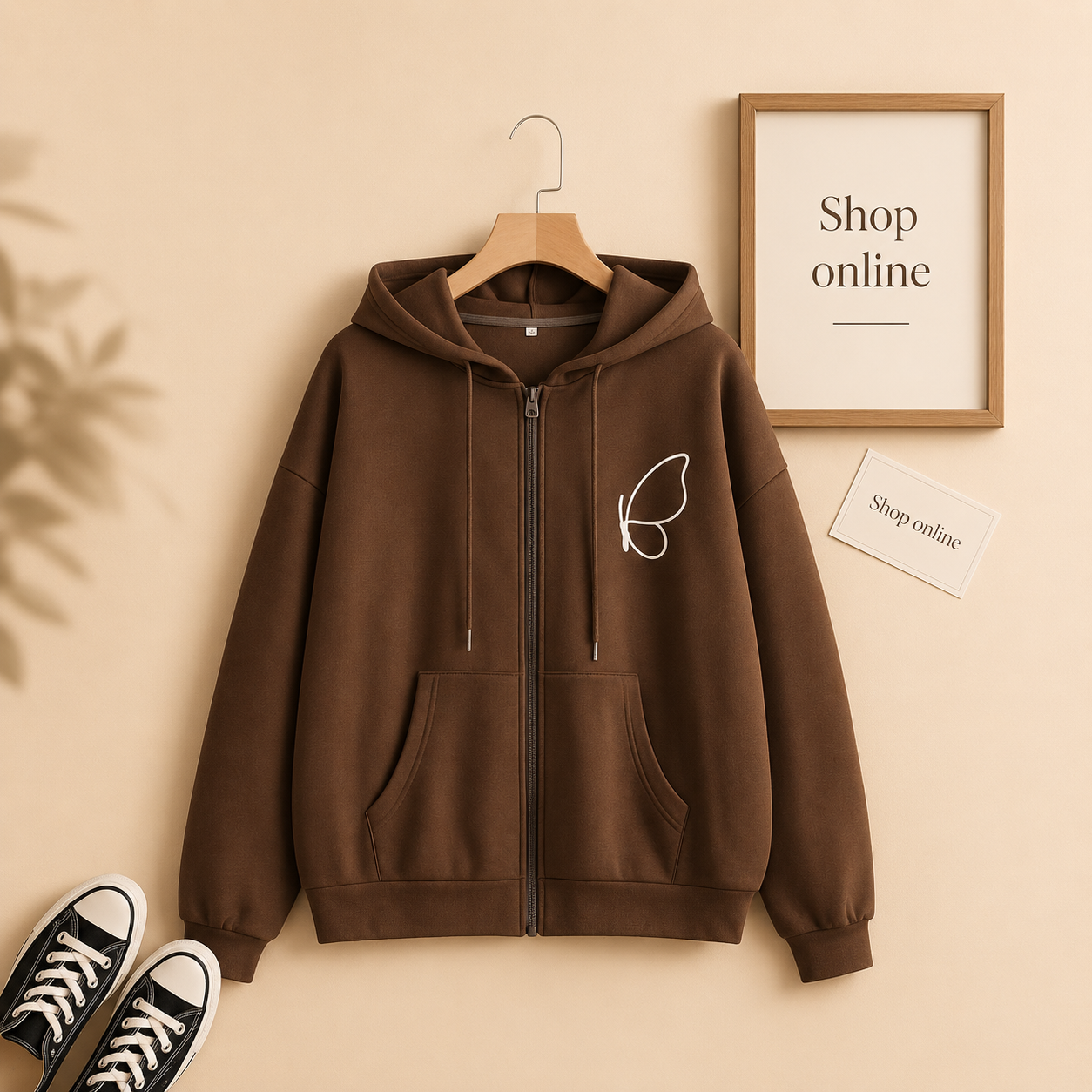 BROWN ZIPPER POCKET CUTE BUTTERFLY